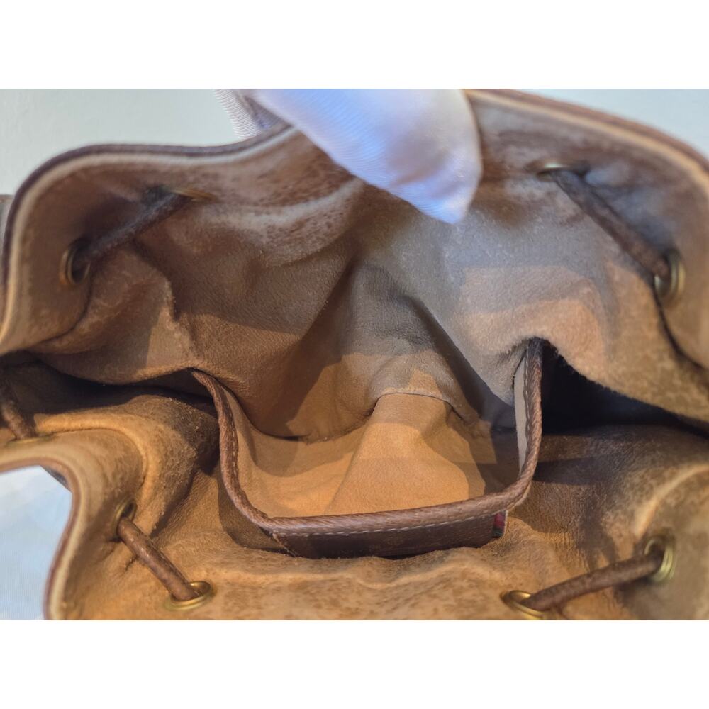 Gucci GG Supreme Monogram Bucket Bag Brown Leather Drawstring Vintage Web Stripe - Picture 13 of 15